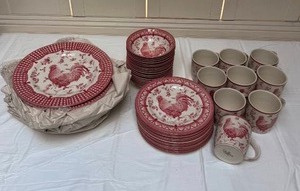 lot 229 image: Queens Red Rooster Dinnerware Set Made in Malaysia