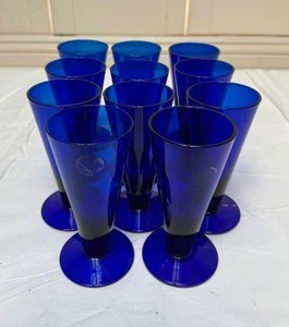 lot 235 image: Set of Ten Cobalt Blue Footed Champagne or Parfait Glasses