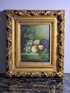 lot 170 image: Ornate Gold Framed Still Life Fruit and Grapes Art Print