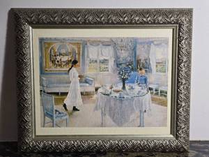 lot 172 image: Silver Framed Interior Dining Scene Art Print