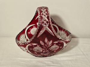 lot 33 image: Ruby Red Cut Crystal Handled Basket Bowl