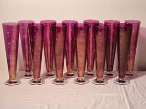 lot 58 image: Pink Polka Dot Art Glass Champagne Flutes Set