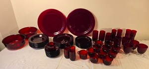 lot 68 image: Cranberry Red Glass Dinnerware and Cup Collection