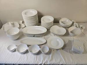 lot 69 image: Mixed White Fine China and Dinnerware Serving Collection by Mikasa and Other Makers