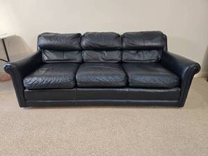 lot 39A image: Navy Leather Sofa - A