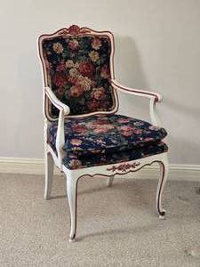 lot 22 image: Floral Upholstered Accent Chair with Painted Frame