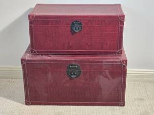 lot 96 image: Pair of Red Faux Leather Storage Trunks