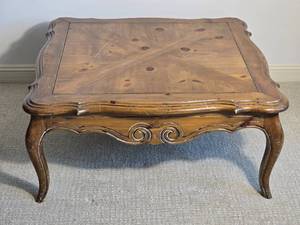 lot 92C image: Carved Wood Coffee Table with Curved Legs