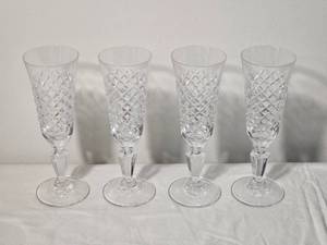 lot 93C image: Set of 4 Signed Hand Cut Crystal Champagne Flutes