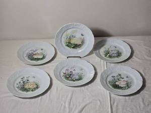 lot 93D image: Set of 6 French Porcelain Cheese Plates CNP France Lierre Sauvage Pattern