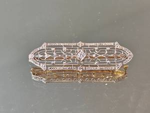 lot 82 image: Art Nouveau 14K White Gold and Topaz Brooch