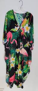 lot 129 image: Flowing Pink Flamingo Caftan Moo Moo Dress  OSFA