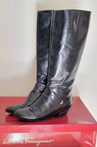 lot 133 image: Ferragamo Black Leather Boots  size 7.5