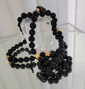lot 60 image: Onyx Opera Length Beaded Necklace with 14K Gold Nuggets  32