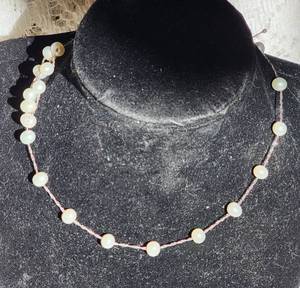 lot 76 image: 14K White Gold Necklace with Baroque Pearl Stations