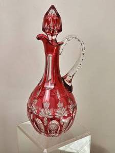 lot 159 image: Cranberry Cut Glass Decanter with Faceted Stopper