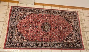 lot 210 image: Persian-Style Wool Area Rug with Central Medallion and Fringe