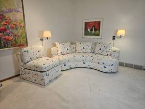 lot 15 image: Bago Upholstered Swaim Originals Kidney Bean Sofa with Matching Lounge Chair