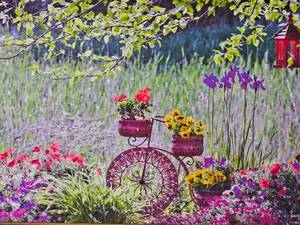 lot 314 image: Large Framed Garden Floral Display Photographic Print on Canvas