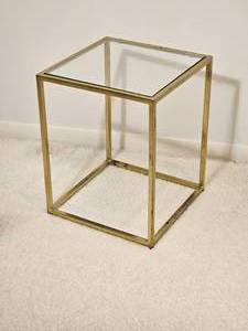 lot 101 image: MCM Vintage Brass Cube Side Table with Glass Top