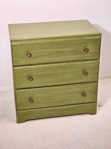 lot 218 image: Olive Green Functional Three-Drawer Dresser