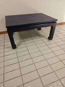 lot 99 image: Lacquer Blue Oriental Style Cocktail Table with Woven Grass Fiber Texture