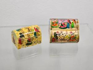 lot 201 image: Hand-Painted Carved Bone Curio Boxes, Pair
