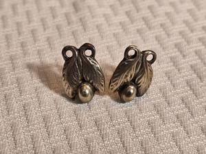 lot 73D image: Sterling Silver Sculptural Leaf Motif Earrings with Bead Drop Accents 8 Grams