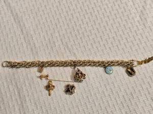 lot 38B image: 12K Gold Fraternity Sorority Charm Bracelet with Pledge Pins
