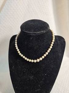lot 72D image: Petite Graduated Pearl Necklace with Sterling Silver Clasp  13 Inches