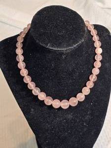 lot 72B image: Soft Blush Glass Bead Necklace with Sterling Silver Clasp  15 Inches