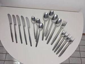 lot 205 image: Dansk International Brushed Stainless Flatware Assortment  Jette Pattern