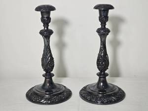 lot 199A image: Rogers Bros. Baroque Revival Style Silverplate Candlesticks Pair