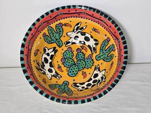 lot 199F image: Chris K Bustamante Hand Painted Studio Art Pottery Desert Motif Bowl - AS