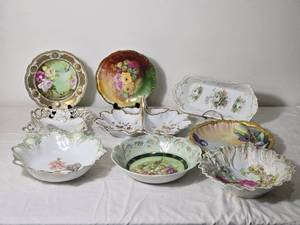 lot 199G image: Antique and Vintage Hand Painted Porcelain Serving and Display Assortment