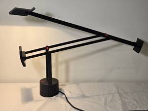 lot 199J image: Contemporary Articulating Black Task Lamp with Dual Adjustable Light Heads