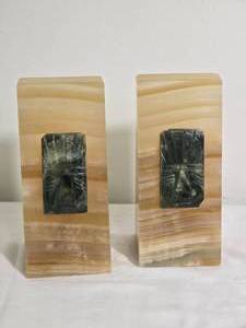 lot 247 image: Pair of Onyx and Carved Stone Bookends