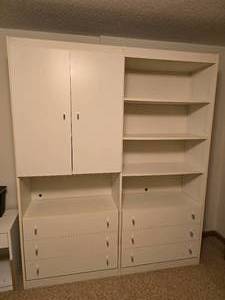 lot 273 image: Large White Storage Cabinet and Shelving Unit