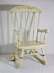 lot 260 image: Adorable Antique Handpainted Childs Rocking Chair