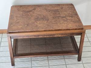 lot 270 image: Vintage Mid-Century Modern Accent Table with Cane Lower Shelf Accent