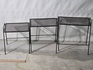 lot 299 image: Black Pressed Metal OutdoorPatio Side Table Set - (3)