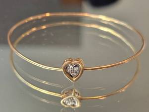 lot 79B image: Gold Tone Diamond Accent Heart Bangle Bracelet