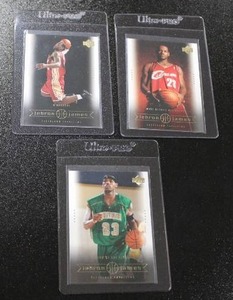lot 109 image: 2003 Upper Deck Lebron James Basketball Card Lot  3 Cards