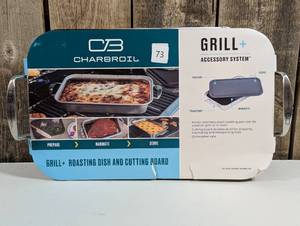 lot 73 image: Char-Broil Deep Dish and Cutting Board Stainless Steel Heat-Resistant Grill Topper BlackSilver