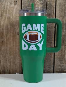 lot 74 image: Football Game Day Sports Green Stainless Steel Tumbler with Straw, 40oz