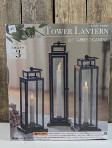 lot 45 image: Tower Lantern Set of 3, LED Tapered Candle