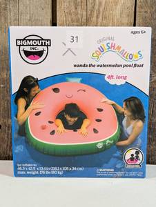 lot 31 image: BigMouth Inc X Original Squishmallows Wanda The Watermelon Pool Float 4 Ft Long