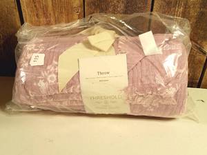 lot 115 image: Floral Block Print Jacquard Throw PurpleCream - Threshold