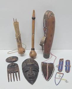Group of Assorted African Beaded &amp Carved Items