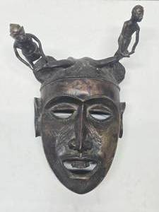 Impressive Old Heavy Solid Bronze West African Bamileke Mask